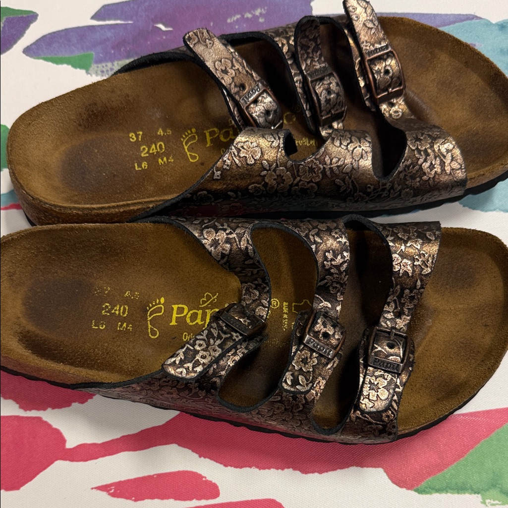 Papillio Bronze Metallic Floral TripleStrap Sandals